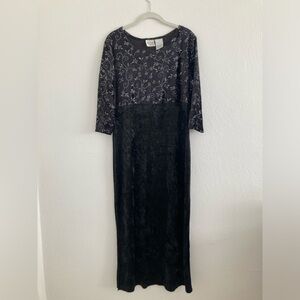Vintage Bentley Crushed Velvet Black Velvet Dress Maxi Glitter 90s Y2K Medium